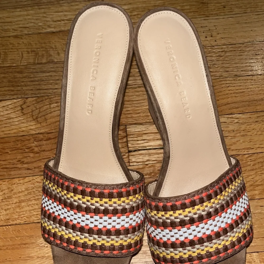 Veronica Beard Dali Platform Wedge Sandal Multi Woven Raffia Cork Size 9.5 New